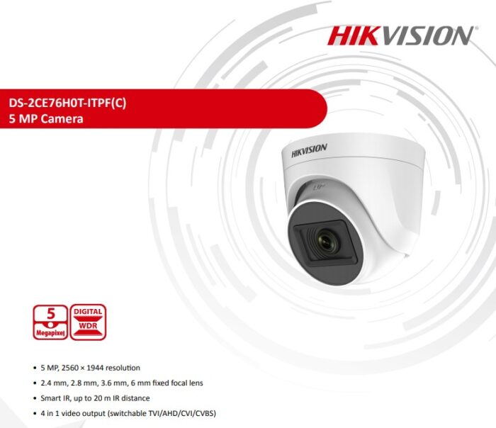 HIKVISION DS-2CE76H0T-ITPF 5MP 2.8mm IR Dome Kamera