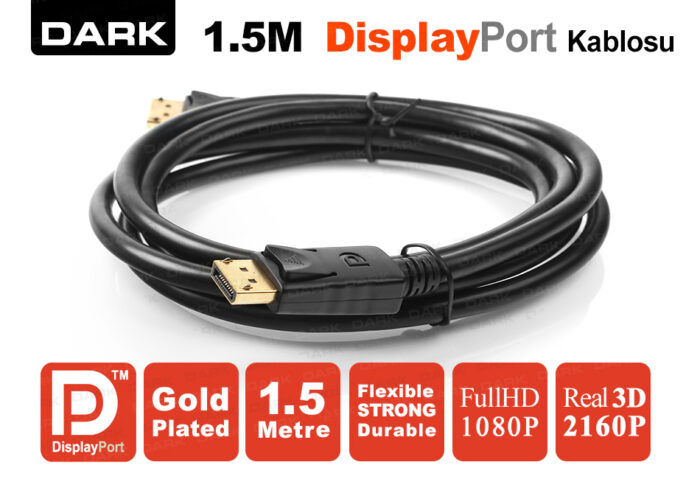 DARK 1.5m DisplayPort Altın Uçlu Kablo 1080P DK CB DPL150