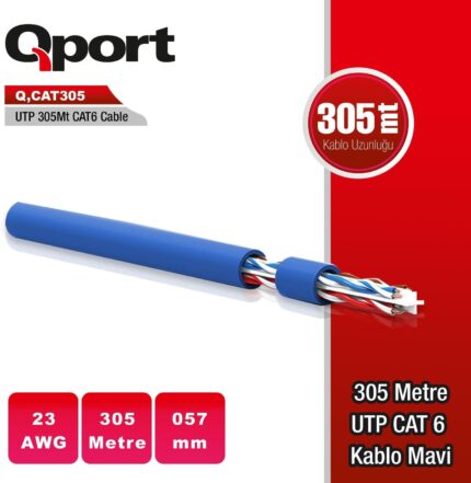 Qport 305 Metre Q-CAT6 UTP CAT6 23 AWG Mavi Ethernet Kablosu