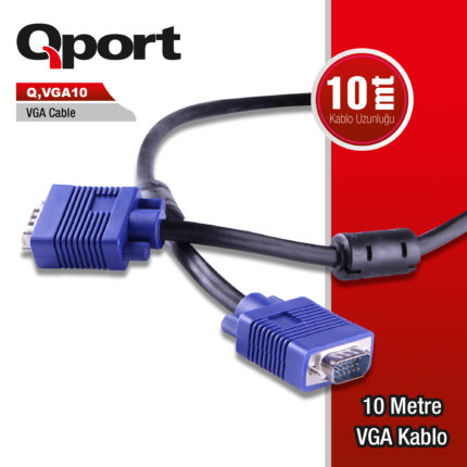 Qport 10 Metre 15Pin Filtreli VGA Monitör Kablosu (Q-VGA10)