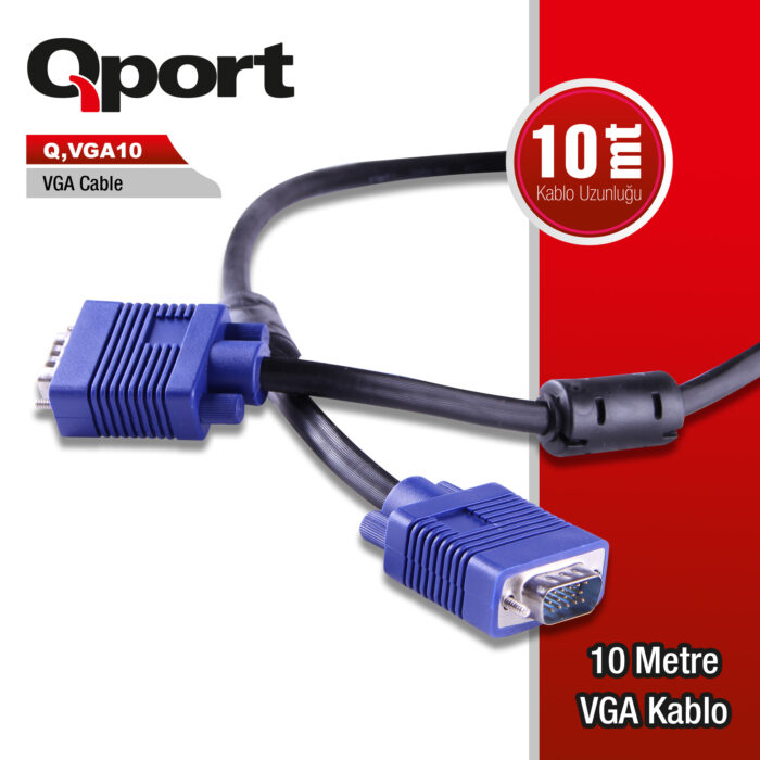 Qport 10 Metre 15Pin Filtreli VGA Monitör Kablosu (Q-VGA10)