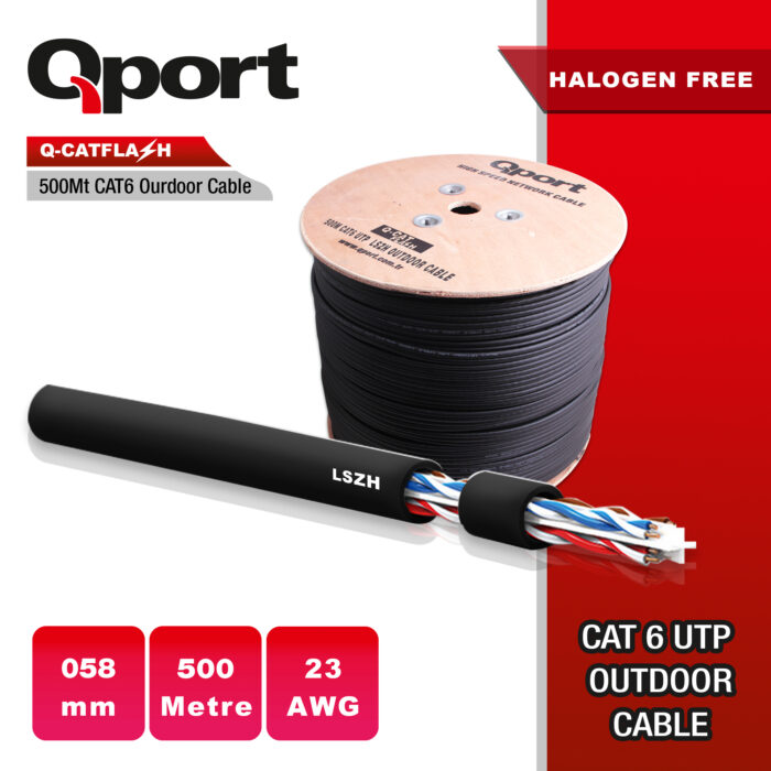 Qport 500 Metre Q-CATFLASH LSZH[Yanmaz] Cat6 0.58mm Outdoor Kablo