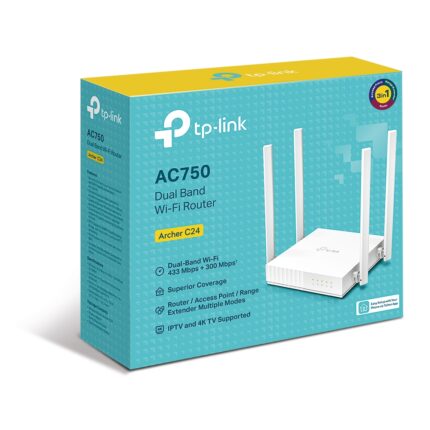 Tp-Link Archer C24 AC750 5Port Kablosuz Dual Band Router