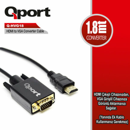 Qport 1.8 Metre HDMI to VGA Çevirici Kablo (Q-HVG18)