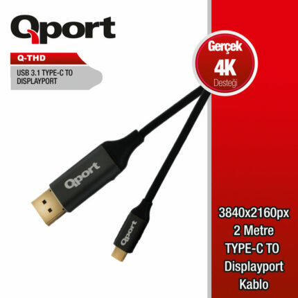 Qport 2 Metre Type-C To Dısplay Port 4K 60Hz Çevirici Kablo (Q-THD)