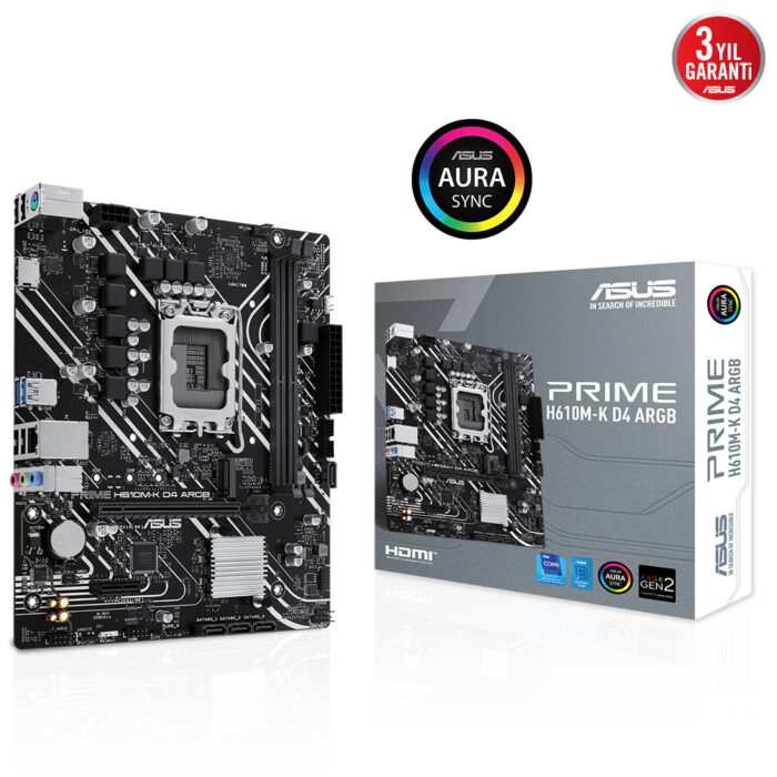 Asus PRIME H610M-K D4 ARGB 1700P DDR4 Ses+GLan HDMI D-Sub M2 SATA USB3.2 mATX