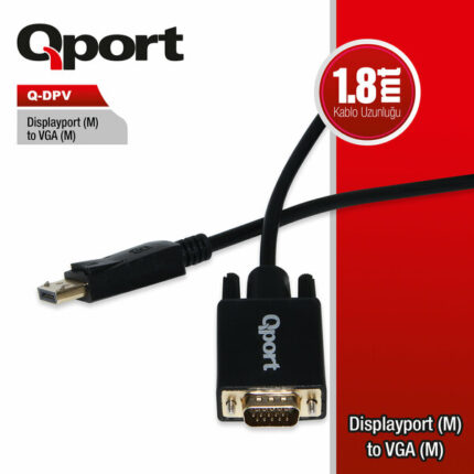 Qport 1.8 Metre Display Port to VGA Çevirici Kablo (Q-DPV)