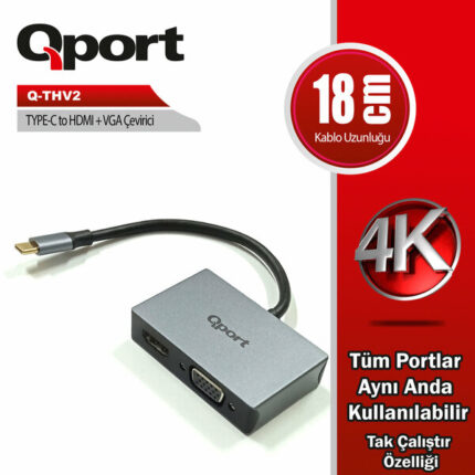 Qport Type-C to HDMI VGA Çevirici (Q-THV2)