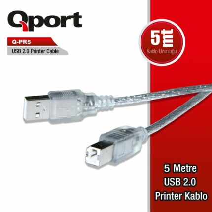 Qport 5 Metre Usb 2.0 Yazıcı Kablosu (Q-Q-PR5)