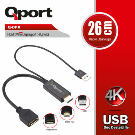 Qport HDMI to Display Port Çevirici (Q-DPX)