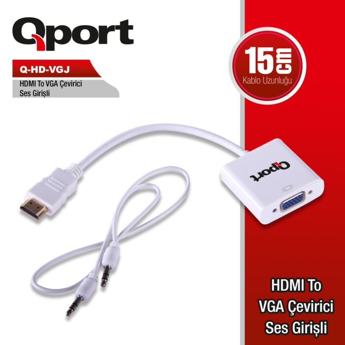 Qport HDMI to VGA Ses Girişli Çevirici (Q-HD-VGJ HVJ)