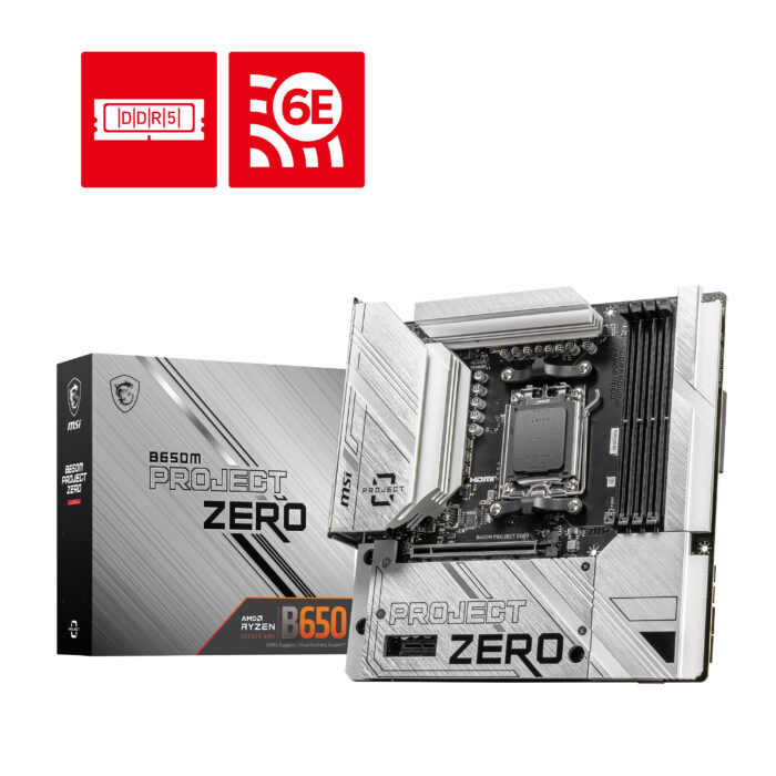 MSI B650M PROJECT ZERO AM5 DDR5 7600(OC) HDMI DP M.2 USB3.2 WIFI 6E mATX