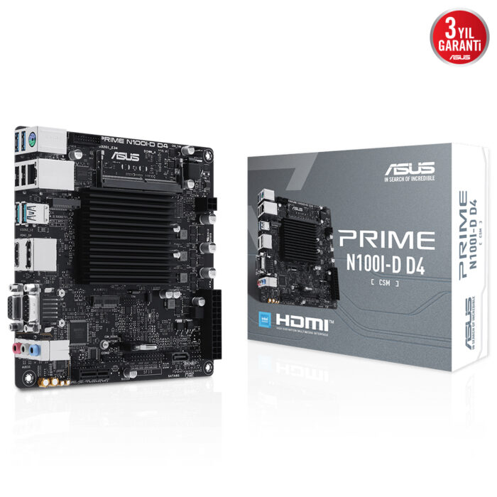 Asus PRIME N100I-D D4-CSM Dahili N100 CPU DDR4 3200 HDMI DP VGA M2 Com Mini ITX