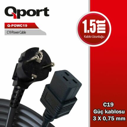 Qport 1.5 Metre C19 Güç Kablosu (Q-POWC19)