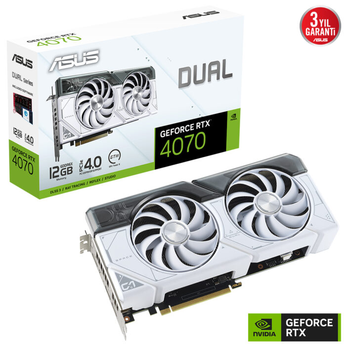 Asus 12GB DUAL-RTX4070-12G-WHITE 12GB GDDR6X 192Bit DLSS3 Beyaz HDMI 3xDP