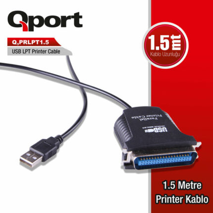 Qport 1.5 Metre Usb to LTP Paralel Port Çevirici Printer Kablosu (Q-PRLPT1.5)