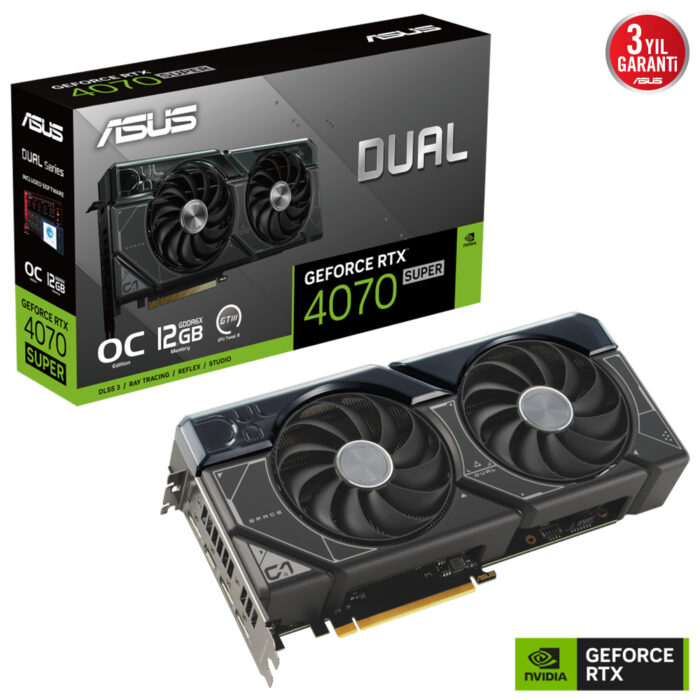 ASUS DUAL-RTX4070S-O12G-WHITE SUPER 12GB Geforce RTX4070S GDDR6X 192bit HDMI 3xDP 16x Ekran Kartı (Beyaz)