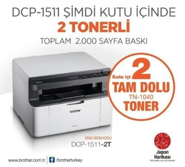 BROTHER DCP-1511-2T Mono Lazer AIO A4 Mono Fotokopi Tarayıcı Usb Yazıcı 2 Tam dolu toner