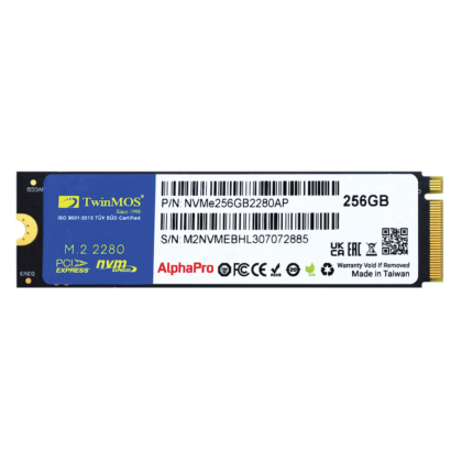 TWINMOS NVMe256GB2280AP AlphaPro M.2 256GB (3600/3250MB/s) PCIe + NVMe (3D NAND) SSD Disk (22x80MM)