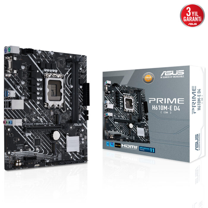 ASUS PRIME H610M-E D4-CSM H610 DDR4 Vga GLan mATX HD DP M2 RGB US3.2 1700p Anakart