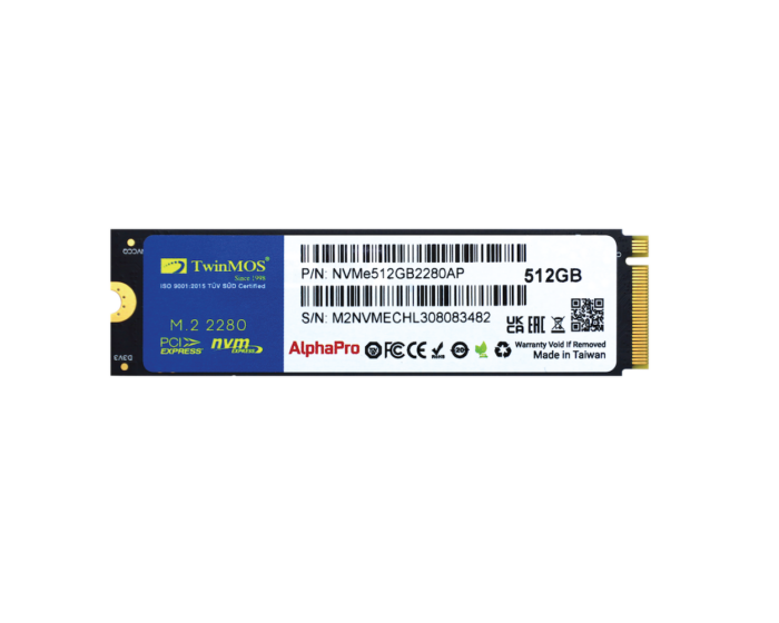 TWINMOS NVMe512GB2280AP AlphaPro M.2 512GB (3600/3250MB/s) PCIe + NVMe (3D NAND) SSD Disk (22x80MM)