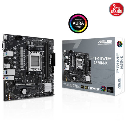 Asus PRIME A620M-K AMD A620 DDR5 6400 USB3.2 M2 HDMI/VGA PCI 3.0 AM5 Anakart